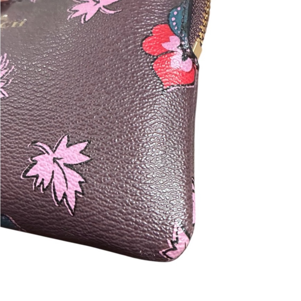 Coach Floral Print Leather Wristlet in Plum with Pink Accents - Picture 9 of 11